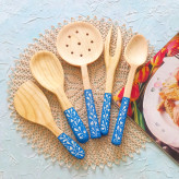 ست کفگیر ملاقه چوبی دستساز بارلی ویژه جهیزیه عروس 5 تکه نقاشی شده با دست کد bar0133