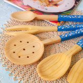 ست کفگیر ملاقه چوبی دستساز بارلی ویژه جهیزیه عروس 5 تکه نقاشی شده با دست کد bar0133