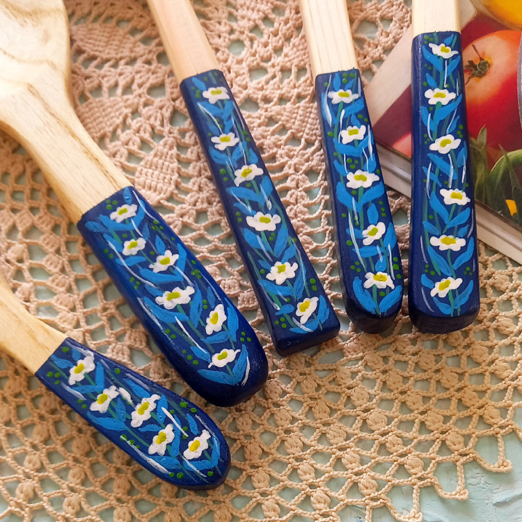 ست کفگیر ملاقه چوبی دستساز بارلی ویژه جهیزیه عروس 5 تکه نقاشی شده با دست کد bar0134