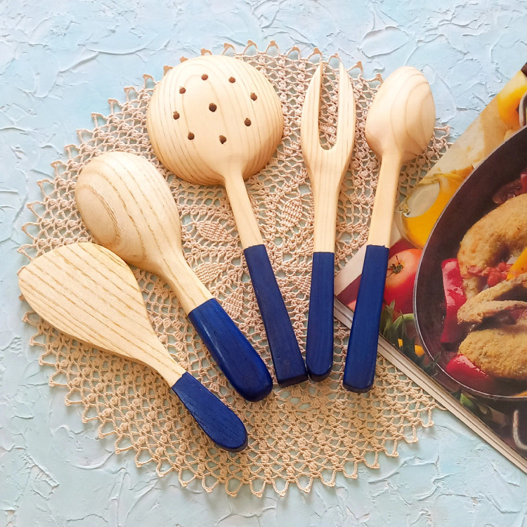 ست کفگیر ملاقه چوبی دستساز بارلی ویژه جهیزیه عروس 5 تکه نقاشی شده با دست کد bar0134