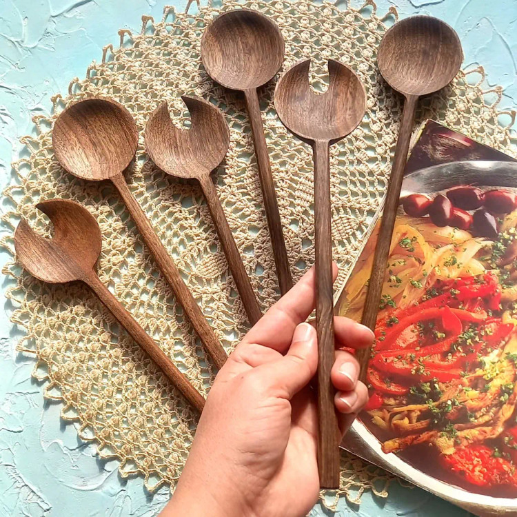 ست قاشق و چنگال سالادخوری چوبی