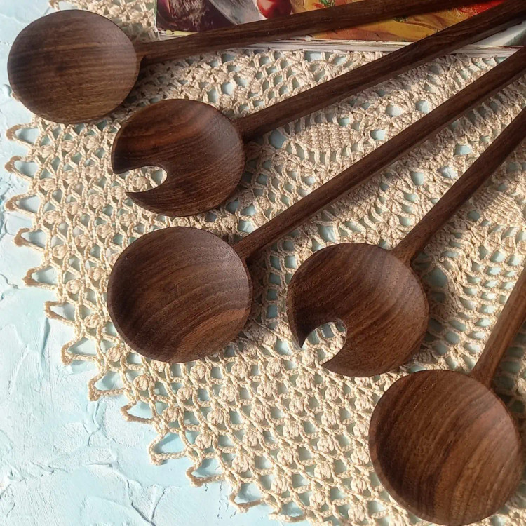 ست قاشق و چنگال سالادخوری چوبی