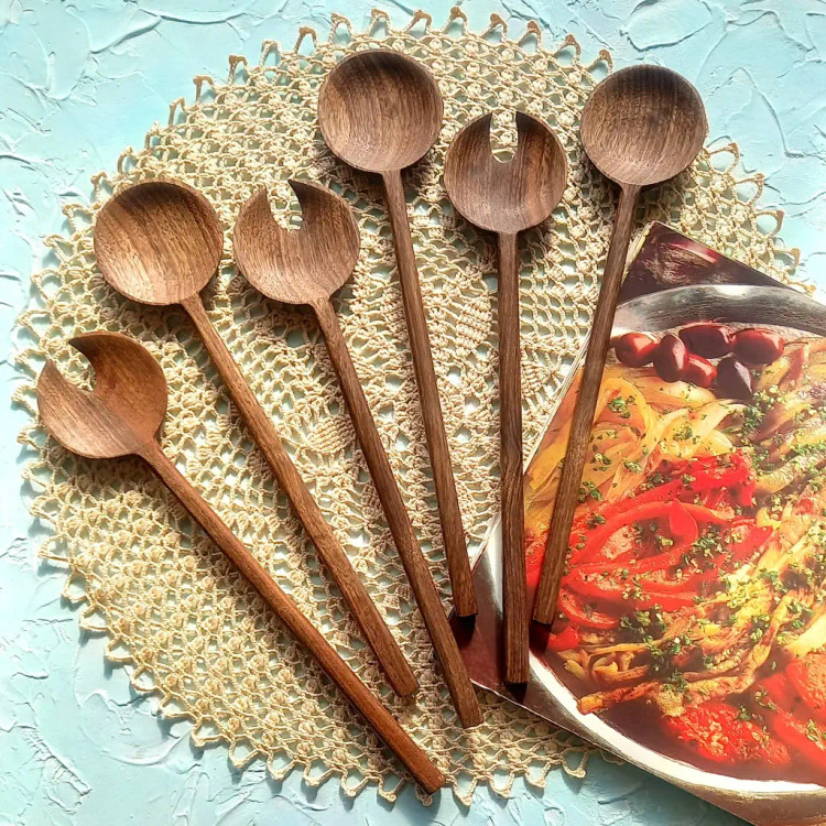 ست قاشق و چنگال سالادخوری چوبی