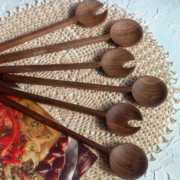ست قاشق و چنگال سالادخوری چوبی
