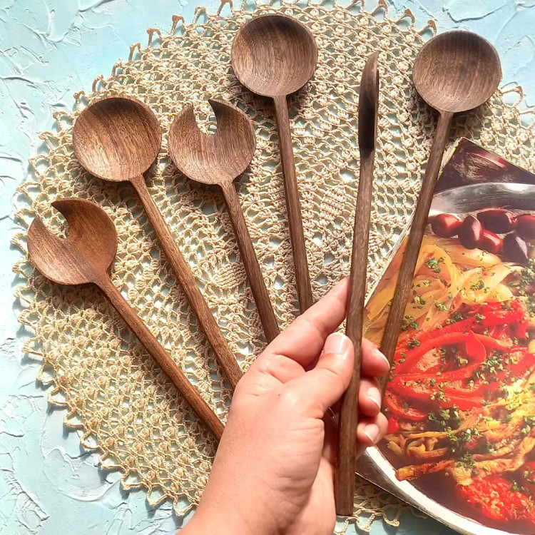 ست قاشق و چنگال سالادخوری چوبی