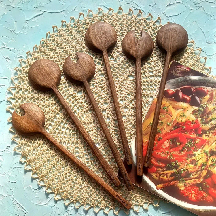 ست قاشق و چنگال سالادخوری چوبی