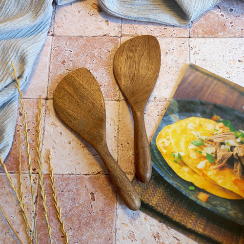 کفگیر تفت زن چوبی دستساز بارلی (1عدد) مدل باربد 21 سانتی چوب گردو