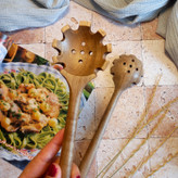 چنگال پاستا و ماکارونی چوبی دستساز بارلی مدل ژیکان 27 سانتی چوب گردو کد bar0286