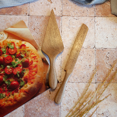 کارد و کاردک کیک و پیتزا چوبی دستساز بارلی مدل نلین 25 سانتی