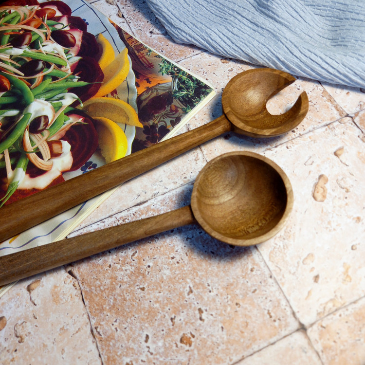 ست قاشق و چنگال سالادخوری چوبی دستساز بارلی مدل لیا 25 سانتی چوب گردو