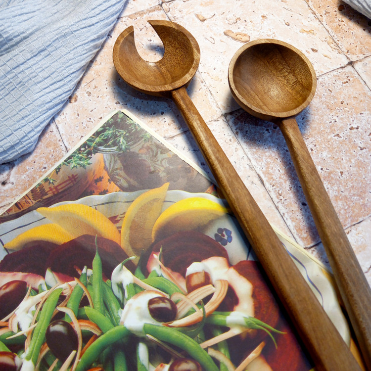 ست قاشق و چنگال سالادخوری چوبی دستساز بارلی مدل لیا 25 سانتی چوب گردو