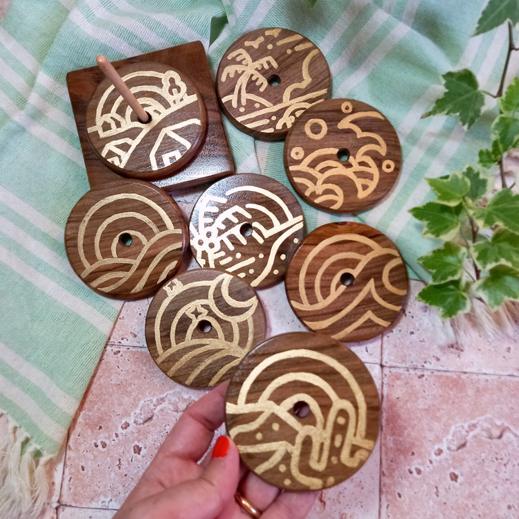 زیرلیوانی دست ساز چوبی 8 نفره طرح بوهمی رنگ ثابت