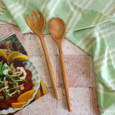 ست قاشق و چنگال سالادخوری چوبی دست ساز بارلی 28 سانتی چوب راش