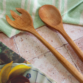ست قاشق و چنگال سالادخوری چوبی دست ساز بارلی 28 سانتی چوب راش