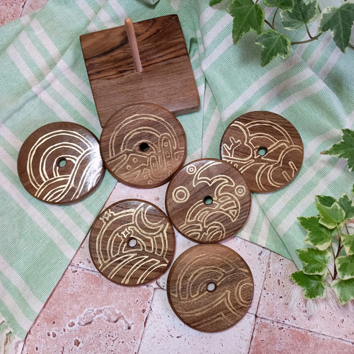 زیرلیوانی چوبی دستساز ست 6 نفره طرح بوهمی لاین چوب گردو