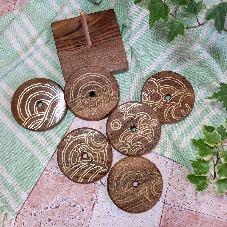 زیرلیوانی چوبی دستساز ست 6 نفره طرح بوهمی لاین چوب گردو