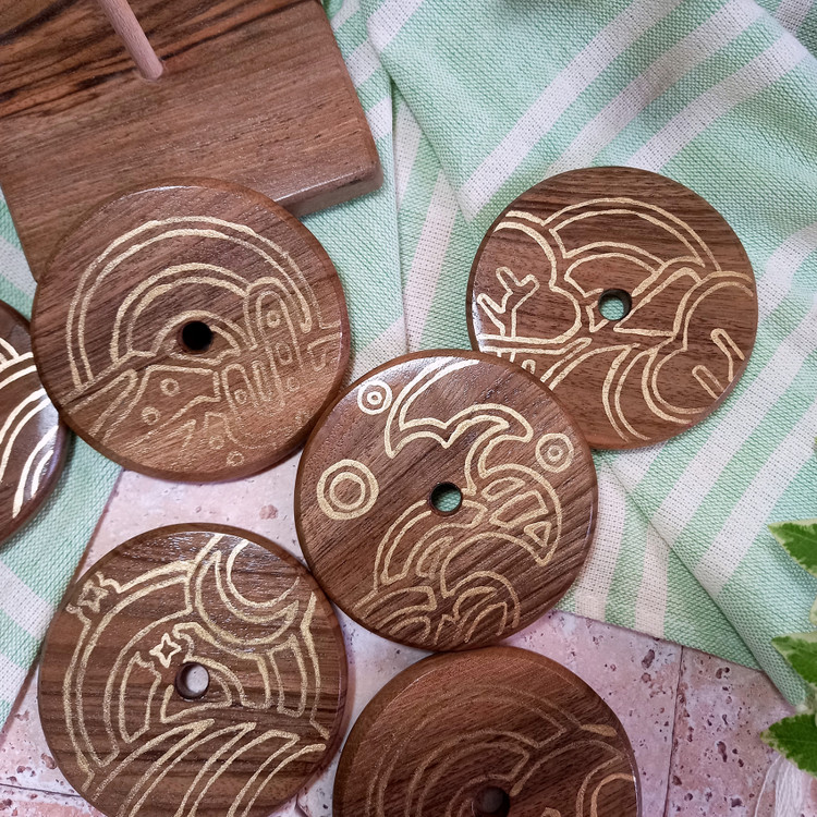 زیرلیوانی چوبی دستساز ست 6 نفره طرح بوهمی لاین چوب گردو