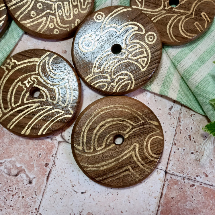 زیرلیوانی چوبی دستساز ست 6 نفره طرح بوهمی لاین چوب گردو