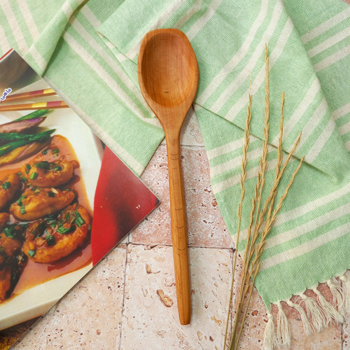 قاشق تفت زن چوبی دستساز بارلی مناسب جهیزیه عروس چوب راش