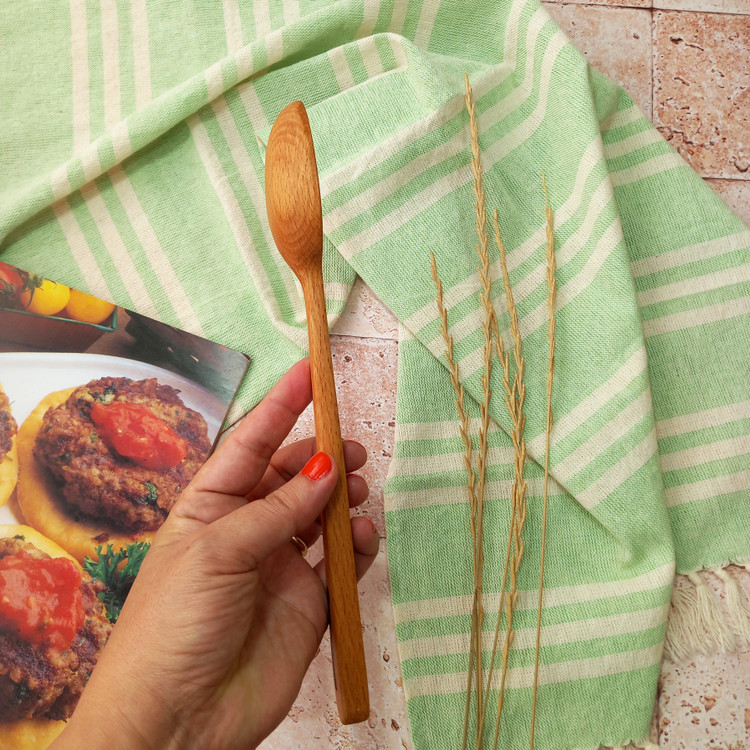 قاشق آشپزی همه کاره چوبی دستساز بارلی مدل نیکو 25 سانتی چوب راش