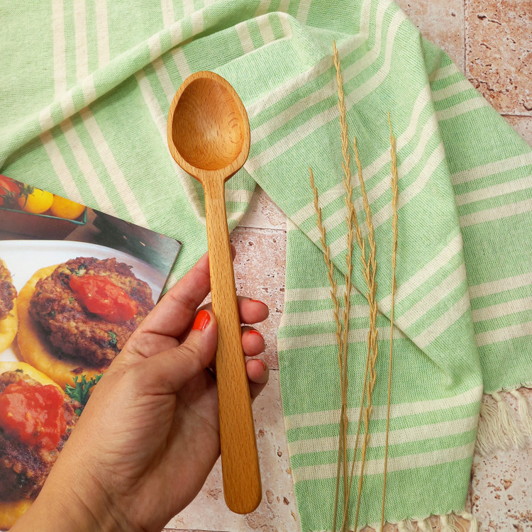 قاشق آشپزی همه کاره چوبی دستساز بارلی مدل نیکو 25 سانتی چوب راش