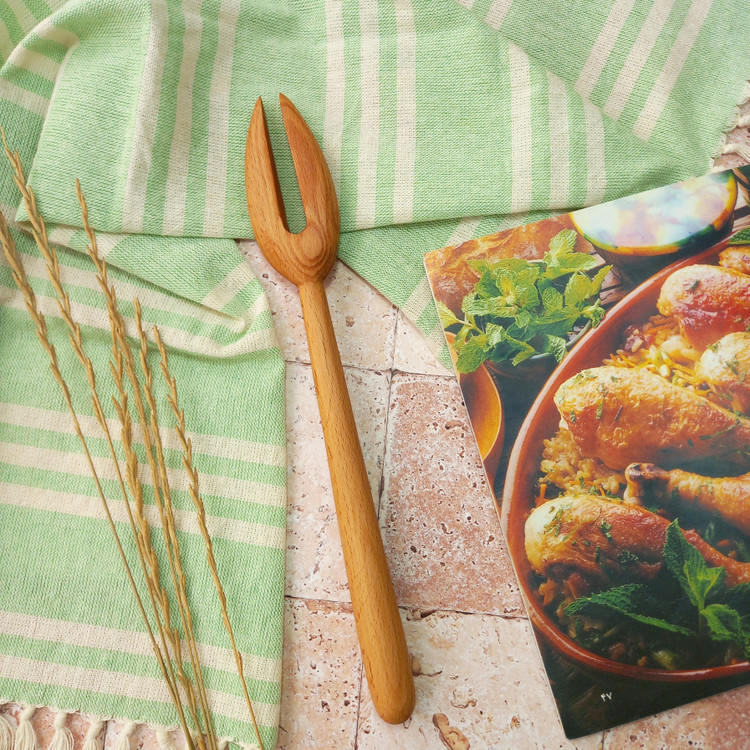 چنگال سرخ کن چوبی دست ساز برند بارلی چوب مدل ویهان 27 سانتی جنس چوب راش