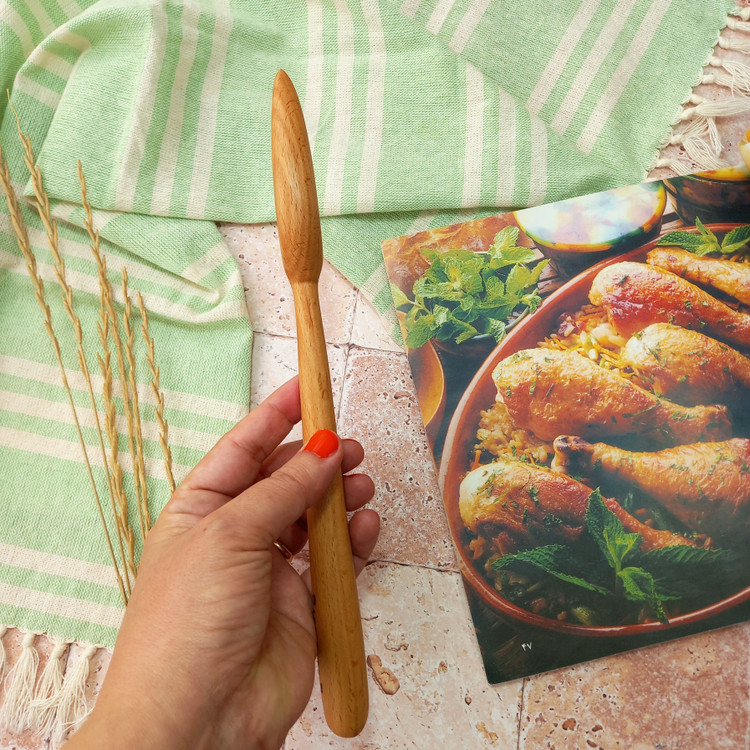 چنگال سرخ کن چوبی دست ساز برند بارلی چوب مدل ویهان 27 سانتی جنس چوب راش