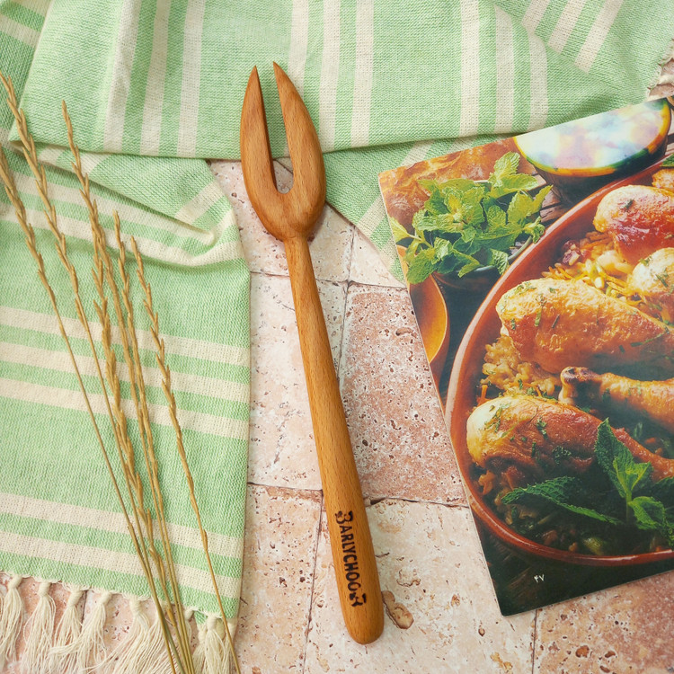 چنگال سرخ کن چوبی دست ساز برند بارلی چوب مدل ویهان 27 سانتی جنس چوب راش