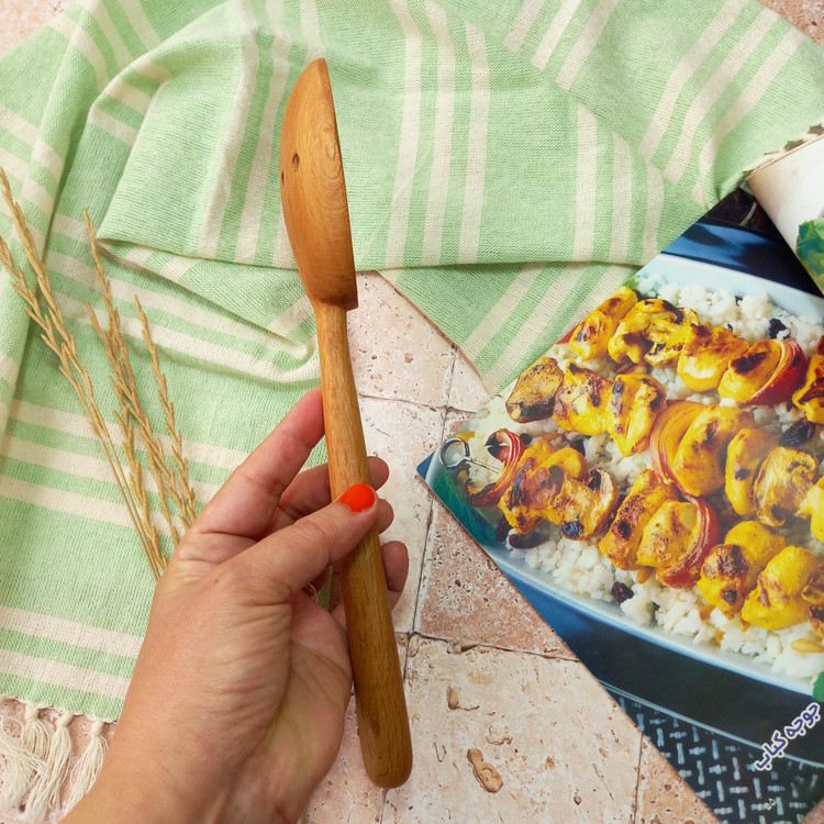 کفگیر پلویی چوبی دست ساز برند بارلی چوب مدل آبادیس 28 سانتی جنس چوب راش