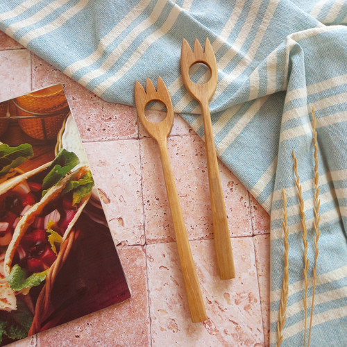 چنگال چوبی دست ساز مناسب سرخ کردن کدو و بادمجان