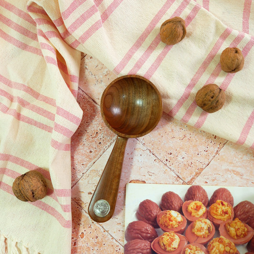 قاشق آجیل خوری سکه نشان دست ساز چوبی ویژه جهیزیه عروس