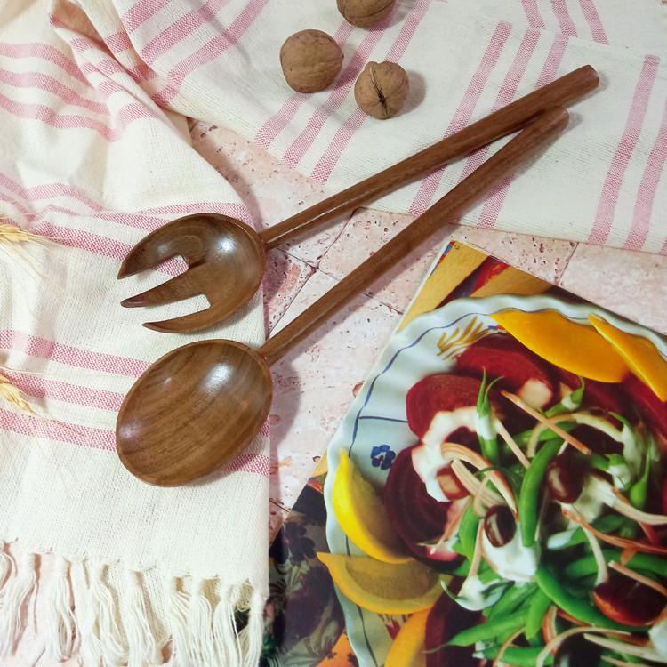 ست قاشق و چنگال سالادخوری چوبی دستساز ویژه جهیزیه عروس