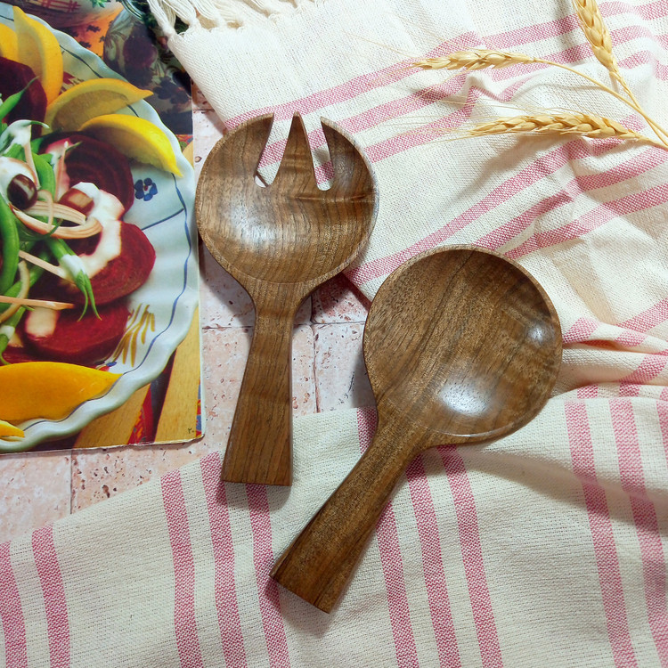 ست قاشق و چنگال سالادخوری چوبی دستساز ویژه جهیزیه عروس