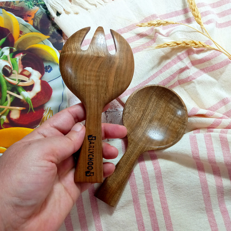 ست قاشق و چنگال سالادخوری چوبی دستساز ویژه جهیزیه عروس