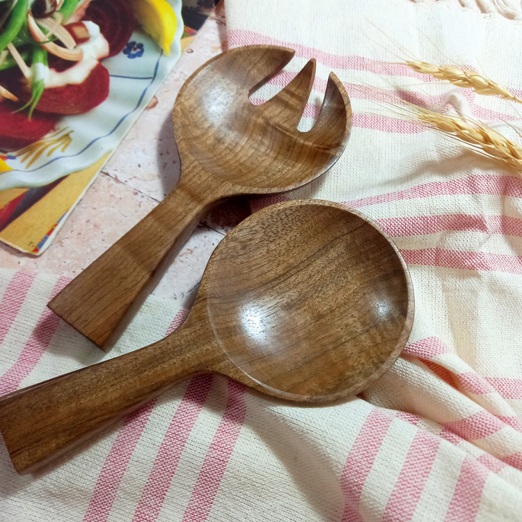 ست قاشق و چنگال سالادخوری چوبی دستساز ویژه جهیزیه عروس