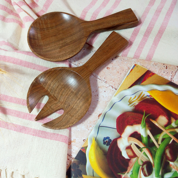 ست قاشق و چنگال سالادخوری چوبی دستساز ویژه جهیزیه عروس